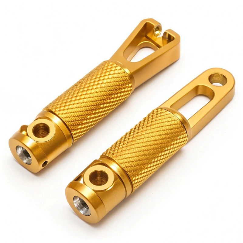 Custom CNC Turning & Milling Aluminum Alloy Motorbike Foot Peg Gold Anodizing Knurl Anti-slip Footrest