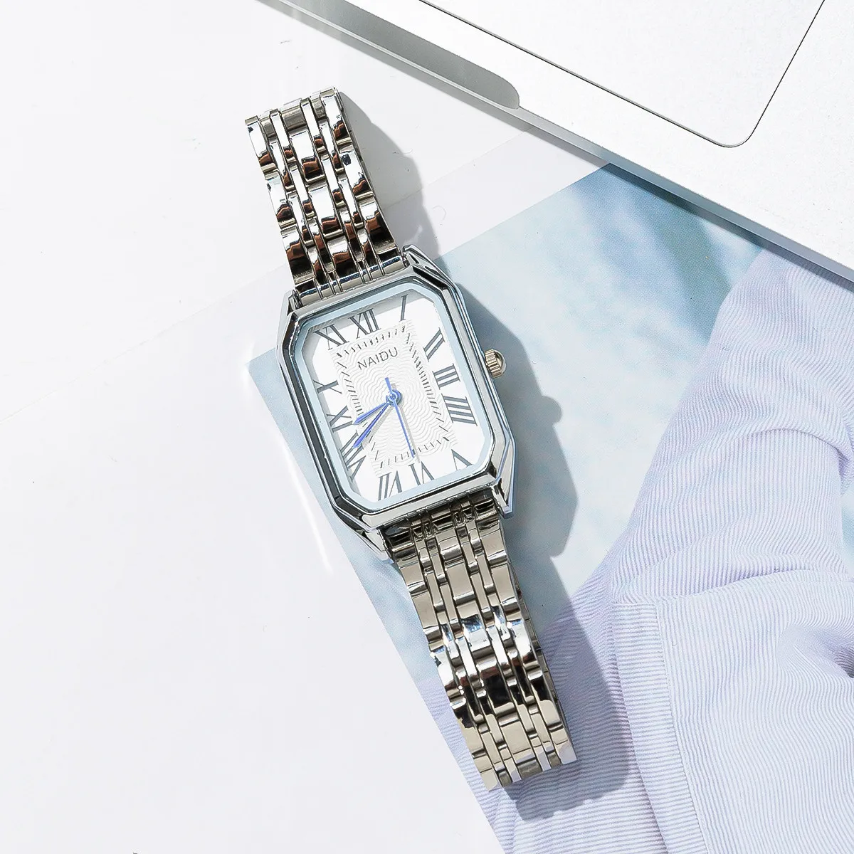 fashion rectangle dial quartz women steel wrist watch