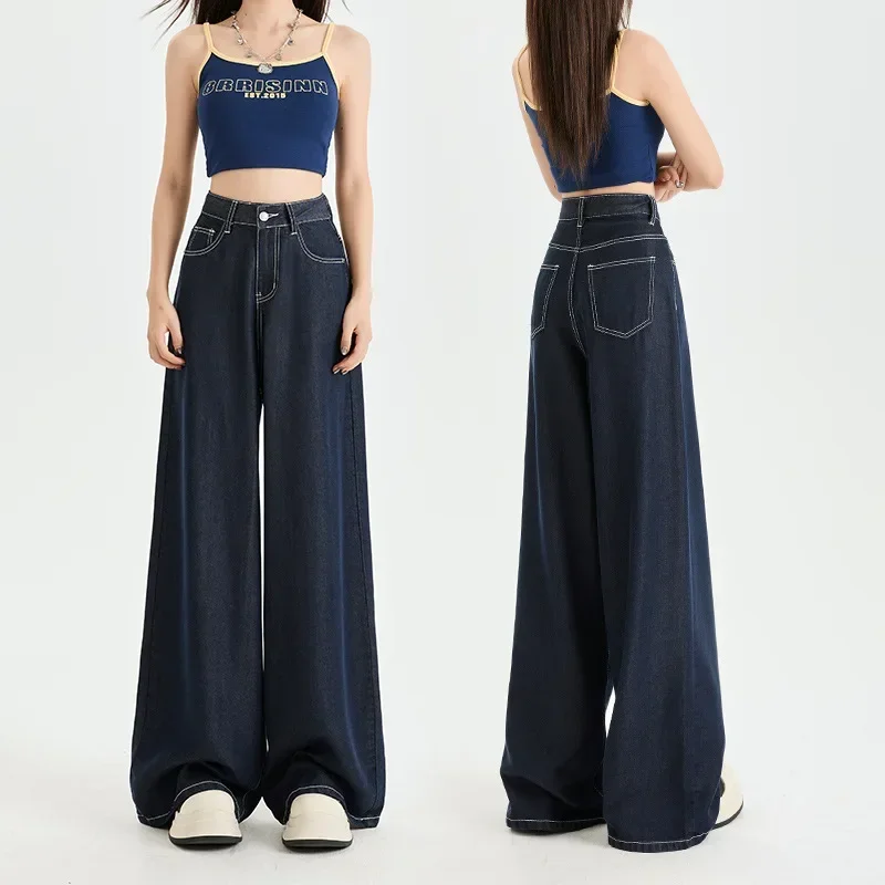 

Wide Leg Pants Jeans Women Vintage Denims High Waist Washed Distressed Pockets Streetwear Trousers 2025 Straight Floor Length