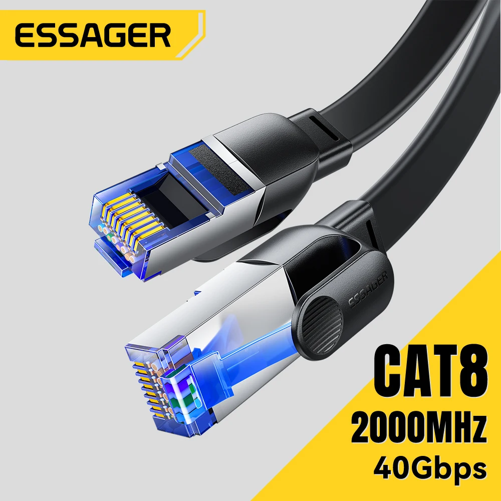 Essager CAT8 Lan Cable High-Speed Ethernet Cable 40Gbps 2000MHz Braided Lan Wire for Laptop Gaming PS5 Router RJ45 Network Cord