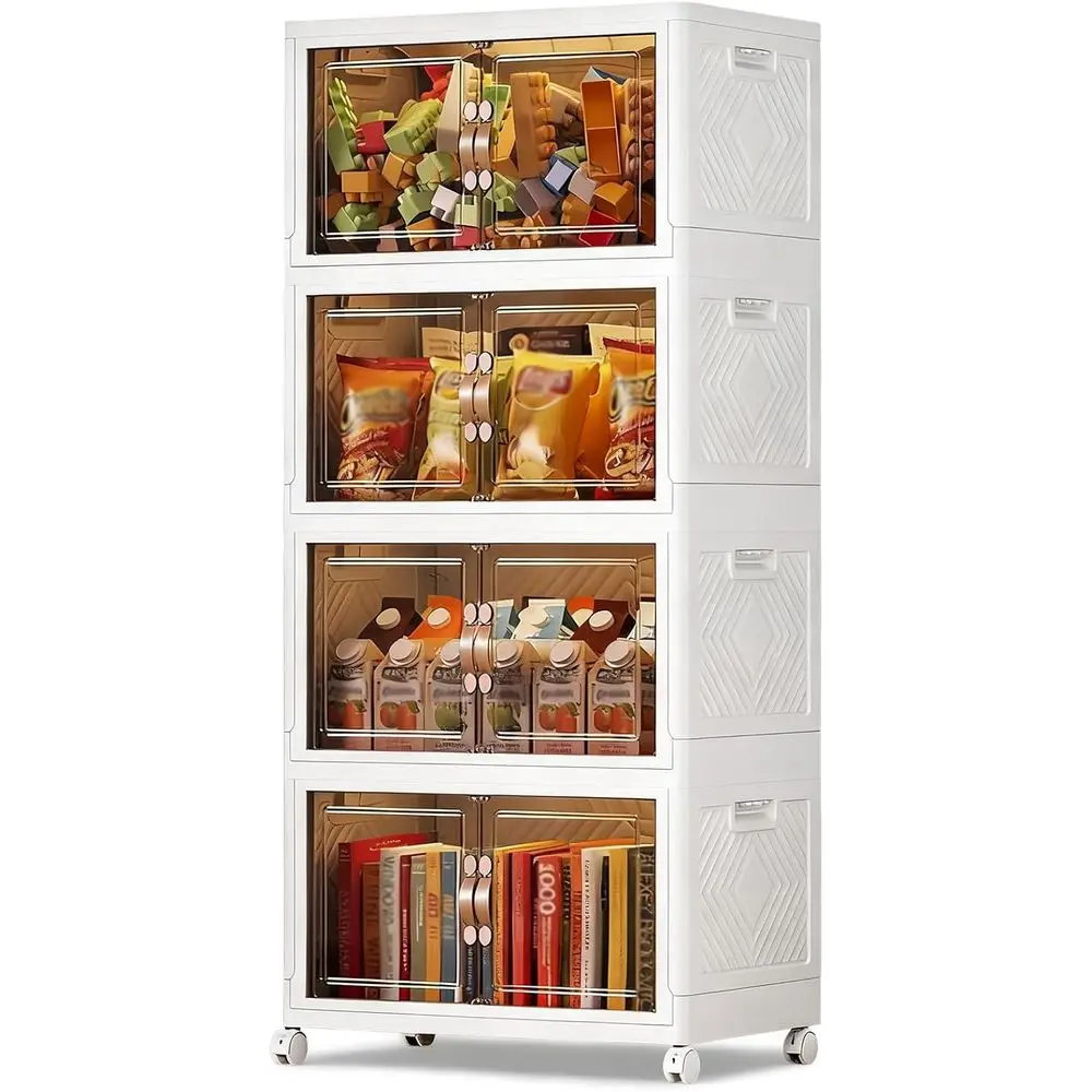 

Collapsible Storage Bins with Lids&Wheels-252QT(63Gal) Stackable Plastic Containers with Doors,Heavy-Duty Foldable Organizer Bin