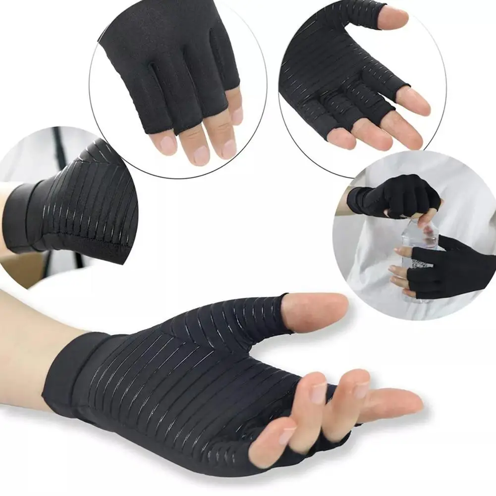 2 Black Half-finger Compression Gloves Male Female Compression Arthritis Gloves Rheumatoid Compression Rehabilitation Gloves