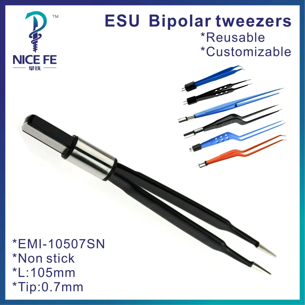 

Bipolar Forceps Tweezers Straight IEC for Electrosurgical unit Non Stick Bipolar Bayonet Clamp L: 10.5 cm ,tip 0.7mm