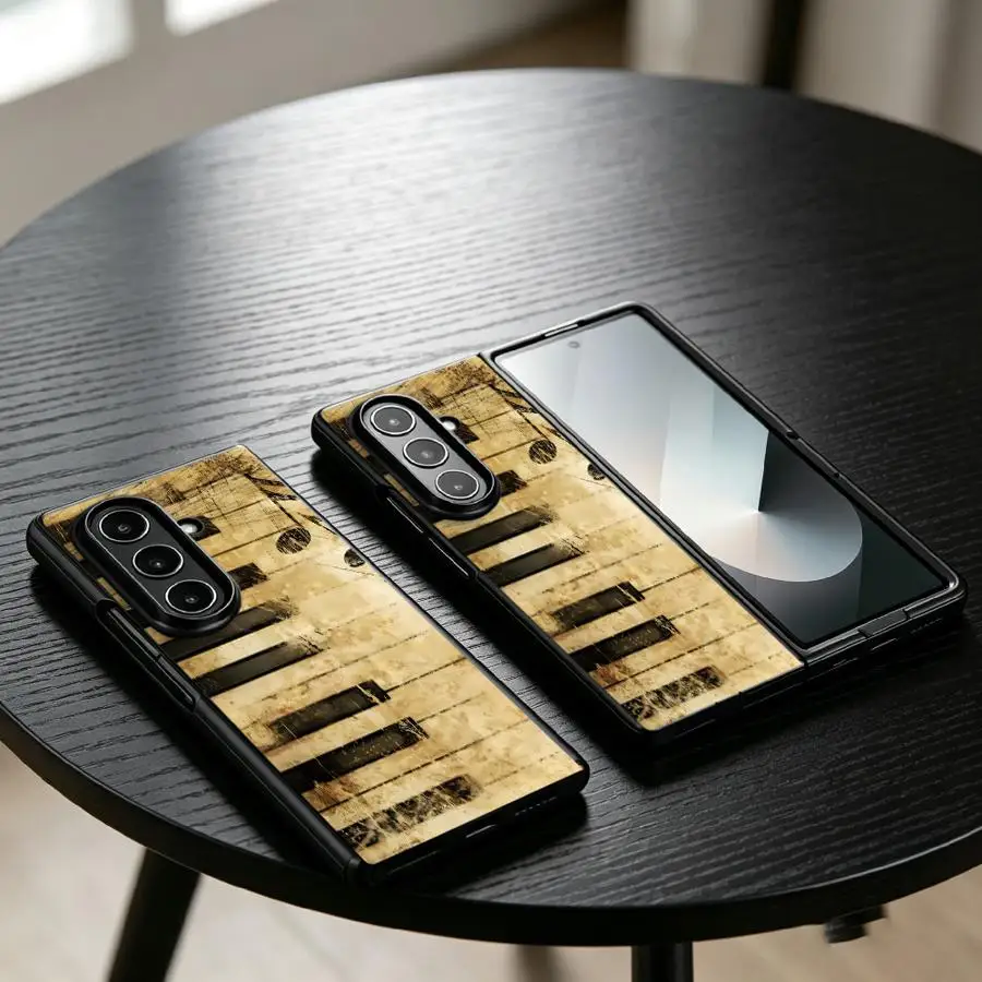 Worn Keys Piano Back Phone Cover Case for Samsung Galaxy Z Fold 8 Z Fold 7 6 5 4 3 ZFold6 ZFold7 ZFold4 ZFold5 ZFold3