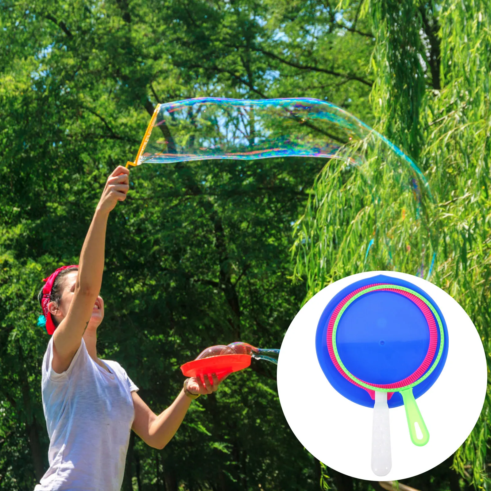 ชุดเครื่องทำฟองสบู่วงกลม 3 ชิ้น แบบสุ่ม สำหรับเด็ก เล่นฟองสบู่กลางแจ้ง