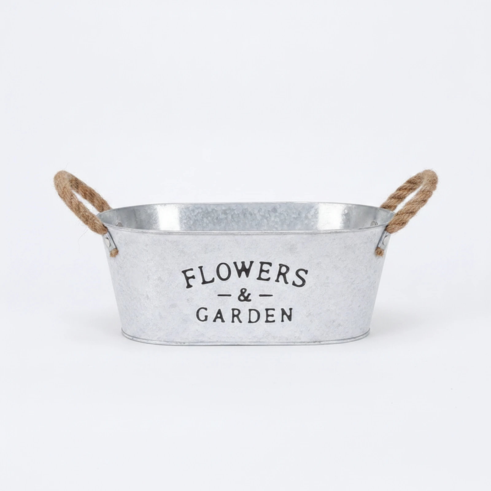 Oval Planter with Handles Whitewashed Planter with Rope Handles Metal Flower Container Rustic Planters Vintage for Gardeners