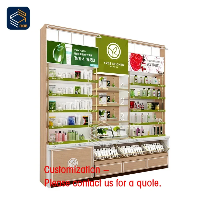 custom.Custom Retail Display Shelving Wooden Framed Glass Cosmetic Beauty Showcase