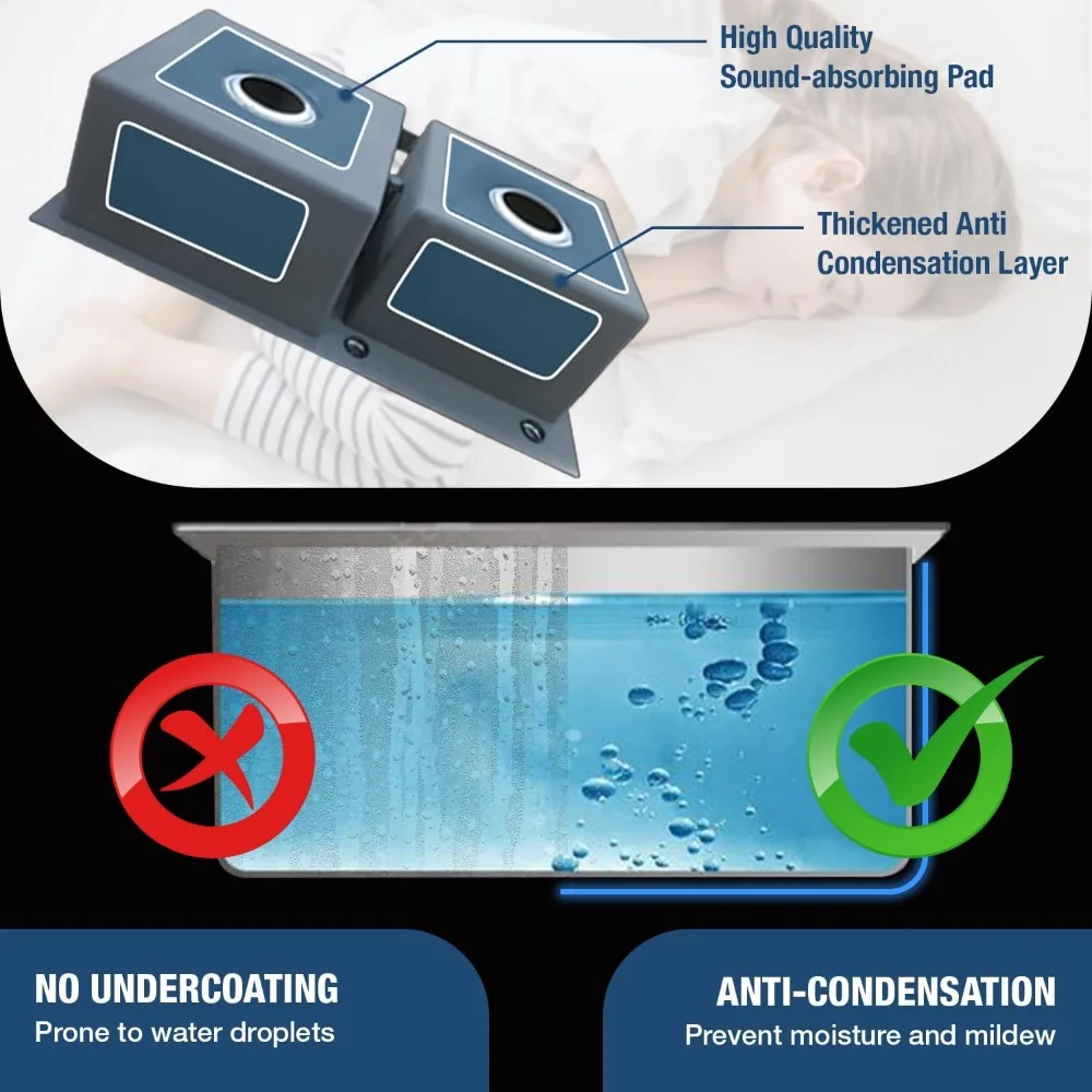 حوض مطبخ مزدوج من الفولاذ المقاوم للصدأ مقاس 30 بوصة مع طلاء نانو وملحقات لتركيب السقوط/التركيب العلوي