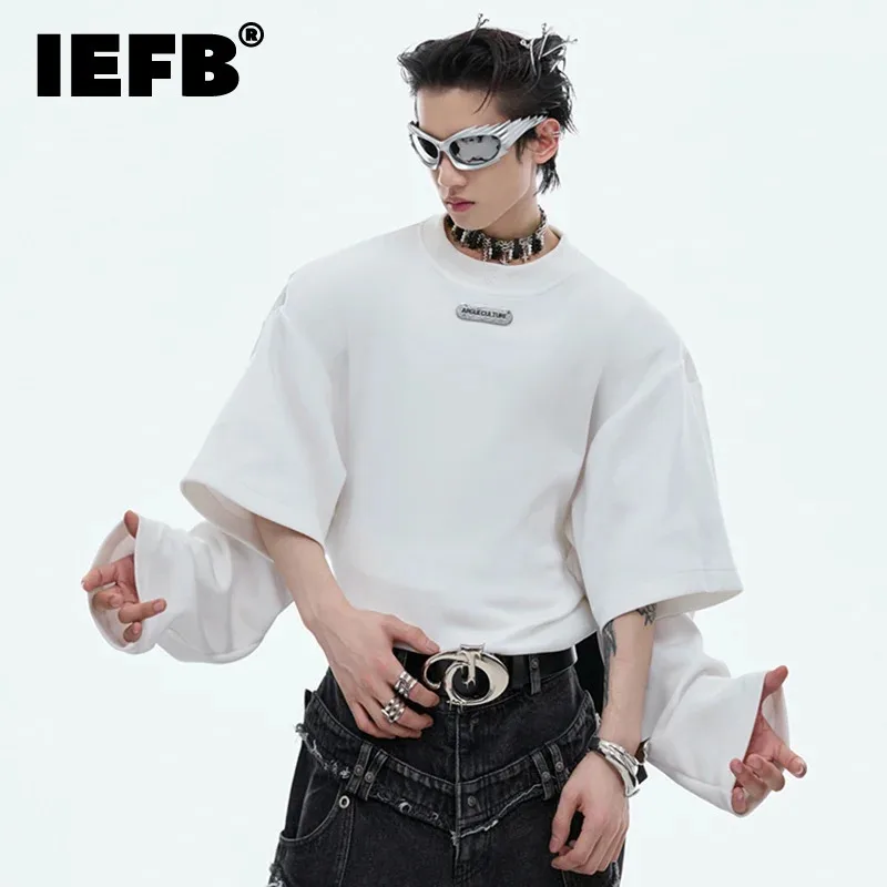 

IEFB двухслойный двухсекционный свитшот с круглым вырезом и длинными рукавами, новый модный мужской топ, мужская одежда 24E1825