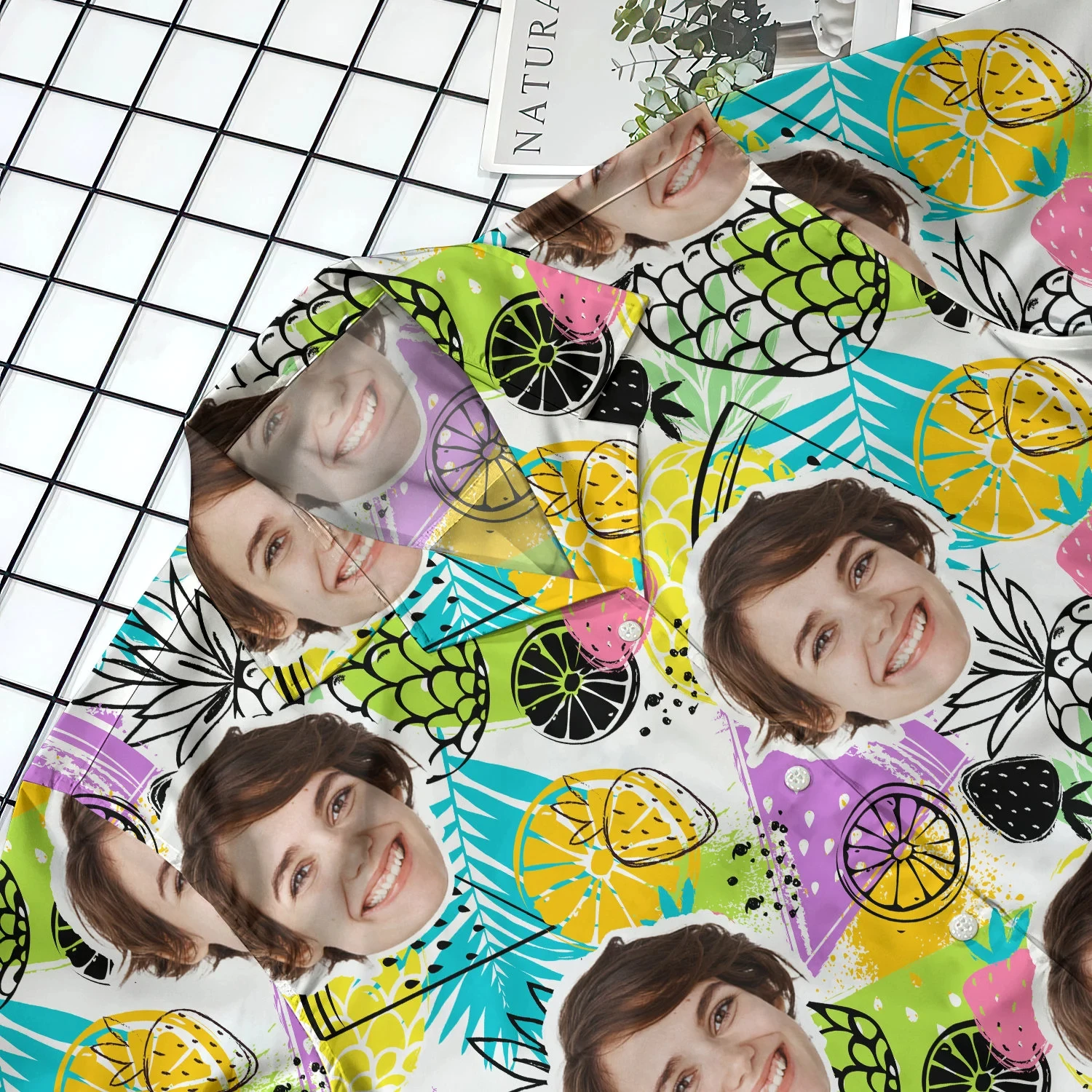 

Hot Personalized 1-3 Faces Hawaiian Shirt Custom Photo Tropical Pineapple Lemon Print Beach Aloha Shirt Gift For Family tops