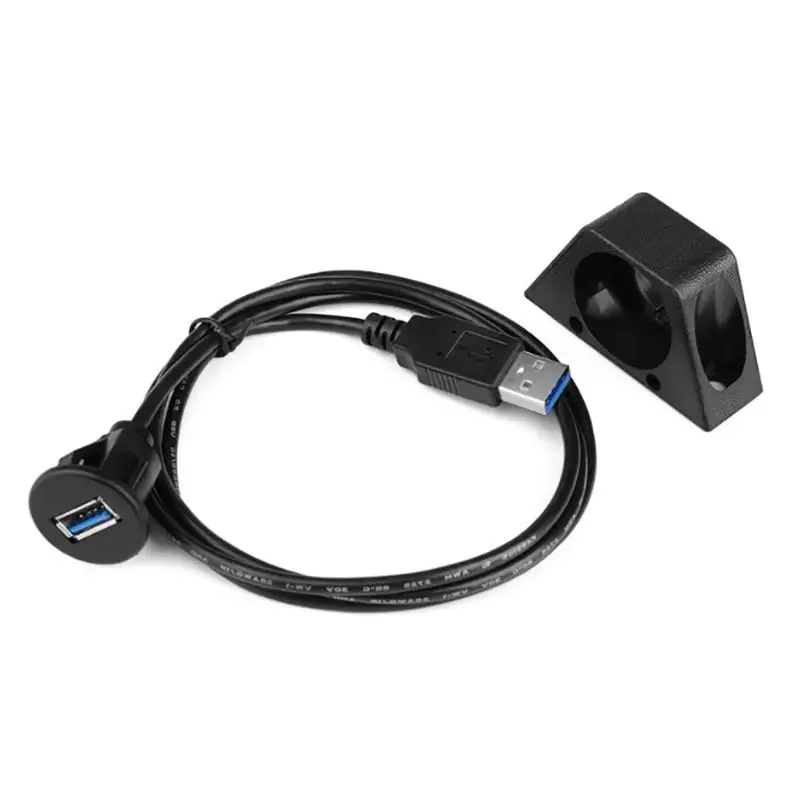 1M USB Male To Female Extension Cord Dashboard Circle Hole Mount Flush Panel Data Cable with Buckle for Vehicle Car Truck Boat