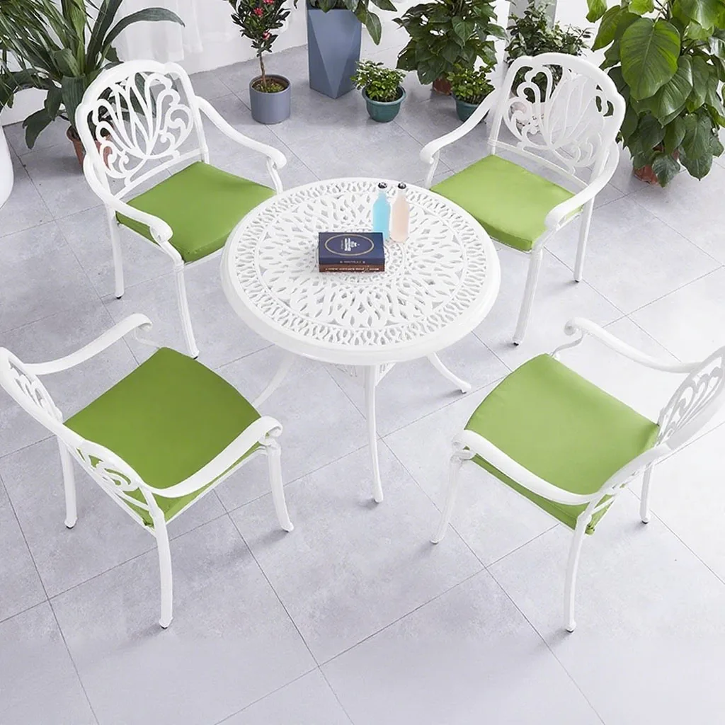 ！@Five-Piece Durable Cast Aluminum Modern Outdoor Dining Table Chair Set Waterproof UV Resistant Wrought Iron Frame for Hotel Us
