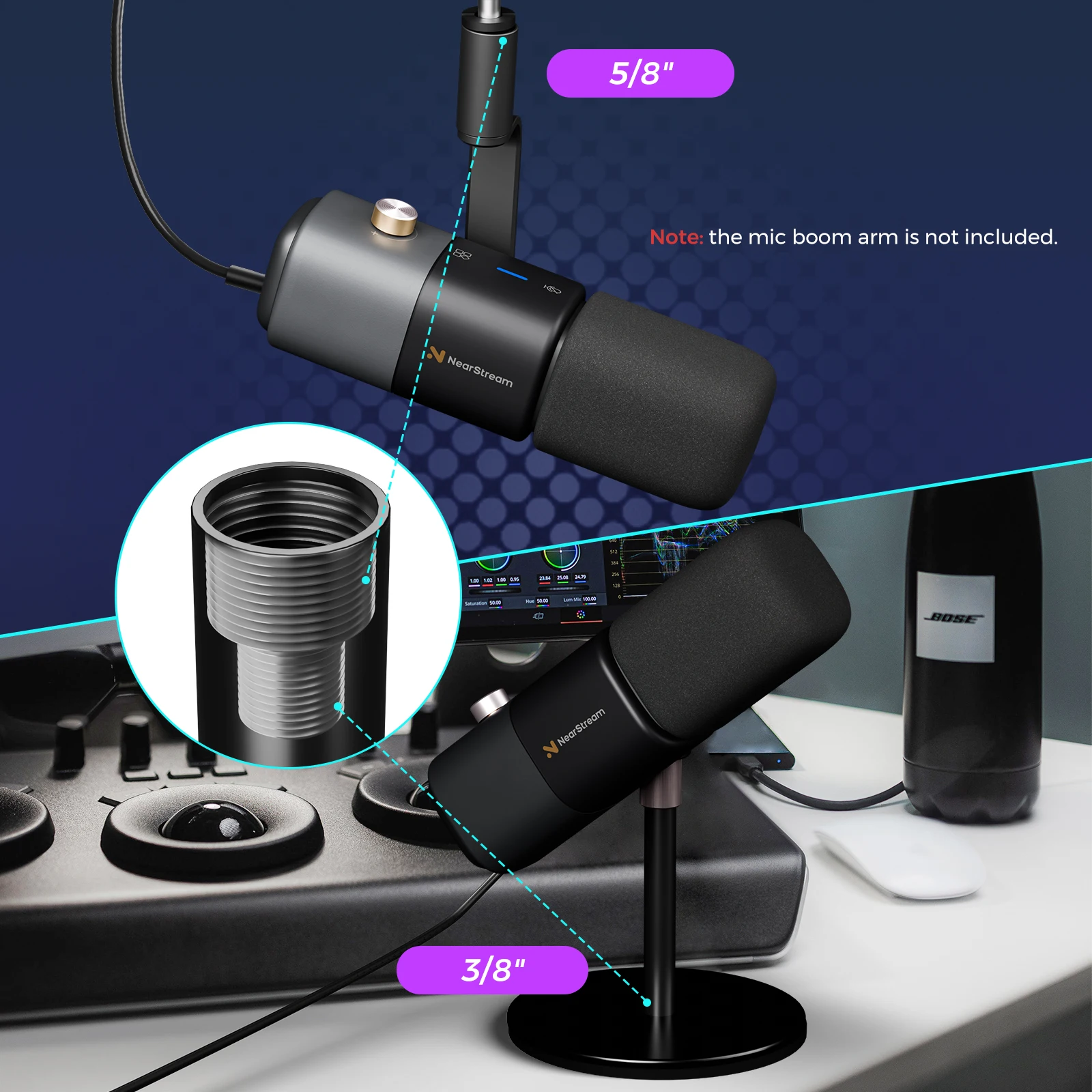 NearStream 다이나믹 XLR USB 마이크 데스크탑 전문가용 마이크 플러그 앤 플레이 게임 스튜디오 스트리밍 팟캐스트 녹음 PC용 썸네일 6