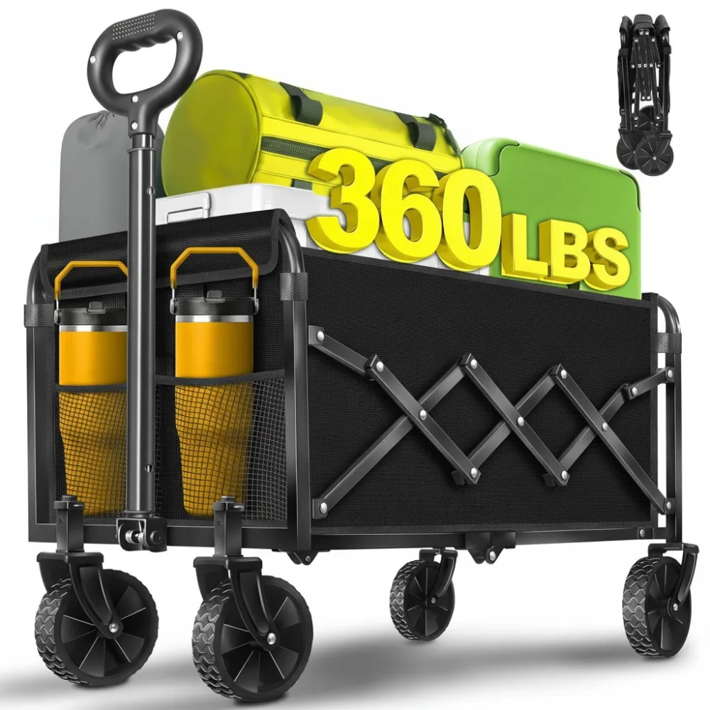 

Foldable Wagon Cart 360lbs Capacity Portable Utility Cart for Camping Beach Shopping Garden Sports