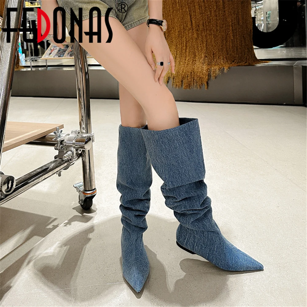 

FEDONAS Fashion Women Over The Knee Boots Flats Pointed Toe Party Office Lady Spring Autumn Four Season High Boots Shoes Woman