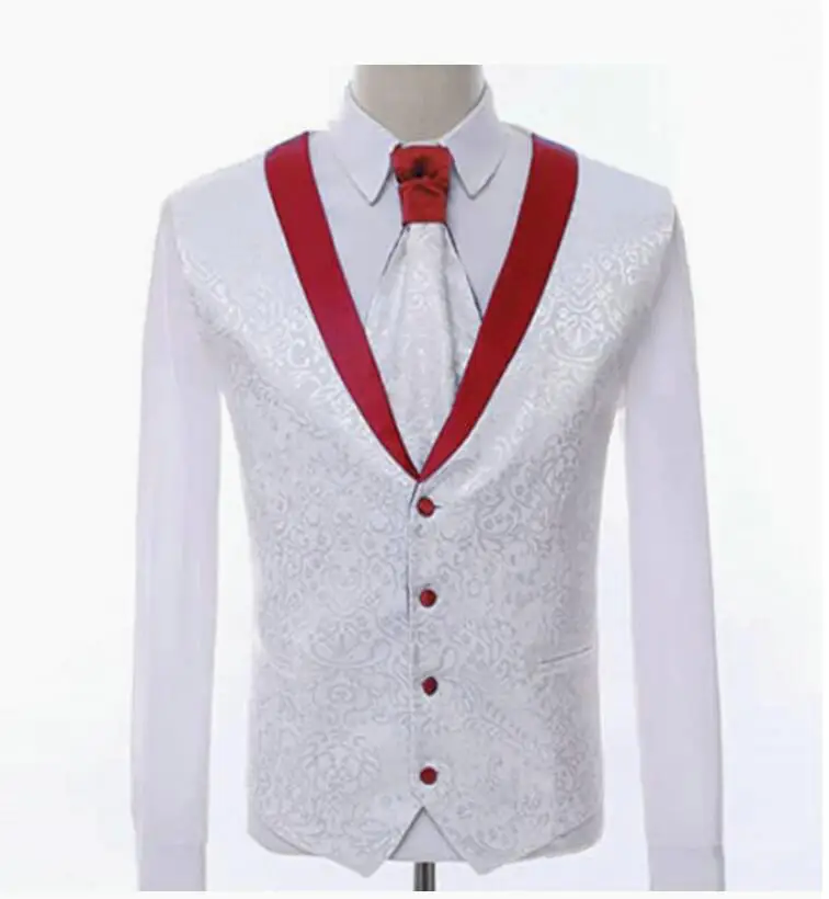 Borgonha cetim casamento terno masculino, noivo smalking, gola xale, jaqueta formal, blazer masculino, calças, colete, traje de 3 peças, branco