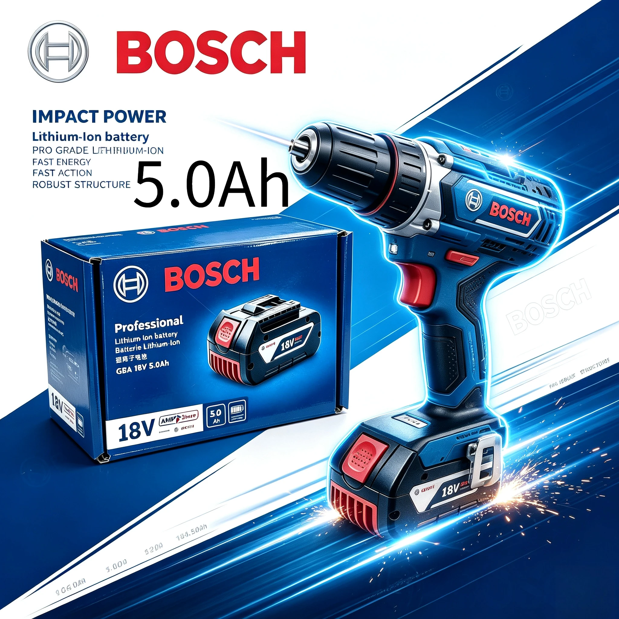 Original Bosch 18V 5/6.0Ah Advanced Cell Li-ion Battery BAT610G BAT620 GBA18V80,Hammer Tool with Heavy Load Endurance Capacity