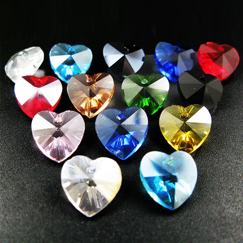 28PCS 14mm Heart Shaped Pendant Crystal Beads for Jewelry Making Austria Charms Earrings Necklace Bracelets DIY Glass Beads