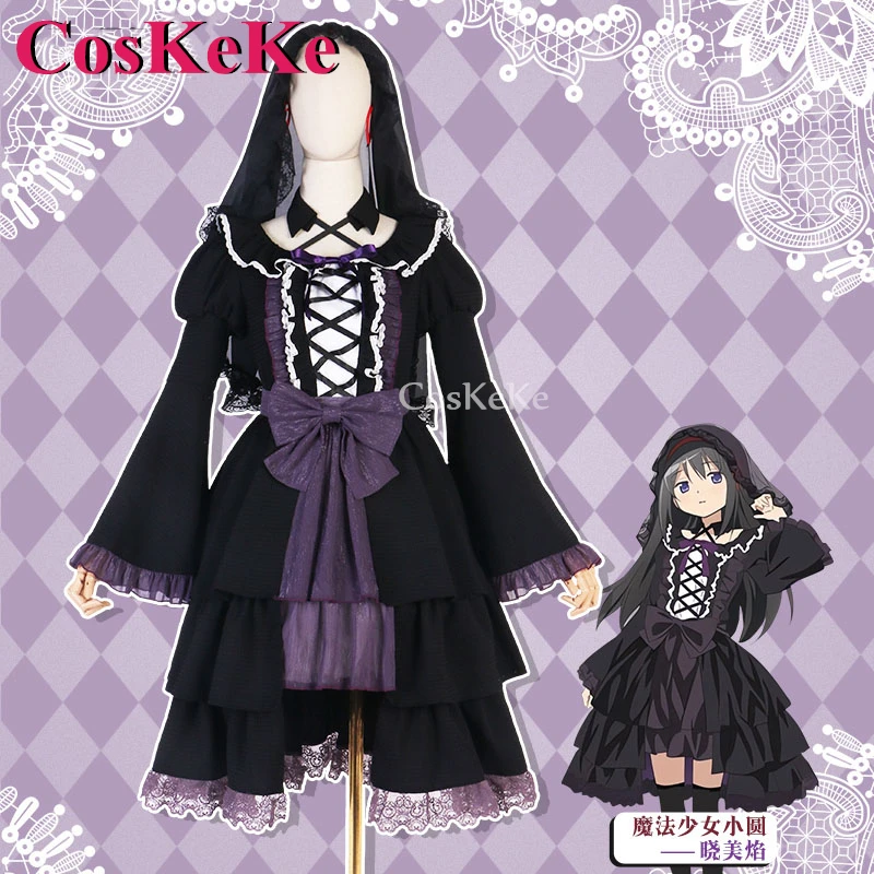 CosKeKe Akemi Homura Cosplay Anime Puella Magi Madoka Magica Costume Sweet Lovely Dress Halloween Party Role Play Clothing XS-XL