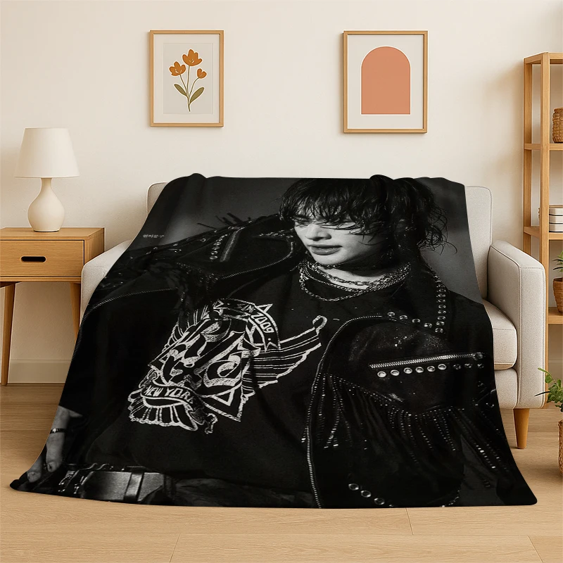 Kpop Hyunjin Stray Kids Music Flannel Blanket Soft Warm Throw Blanket for Bedroom Living Room Bed Travel Camping Picnic Gift