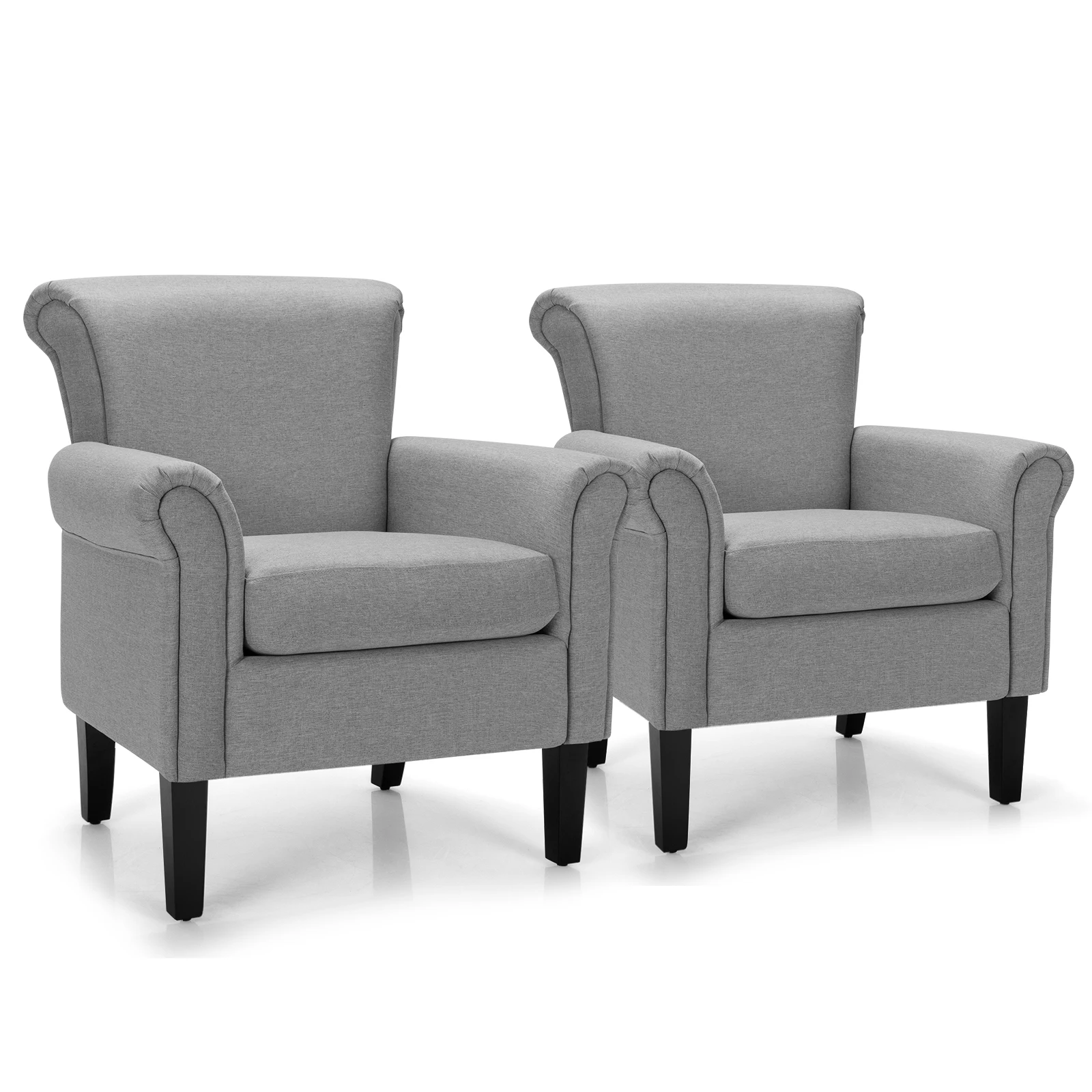 Set of 2 Upholstered Fabric Accent Chairs w/ Rubber Wood Legs Light Gray