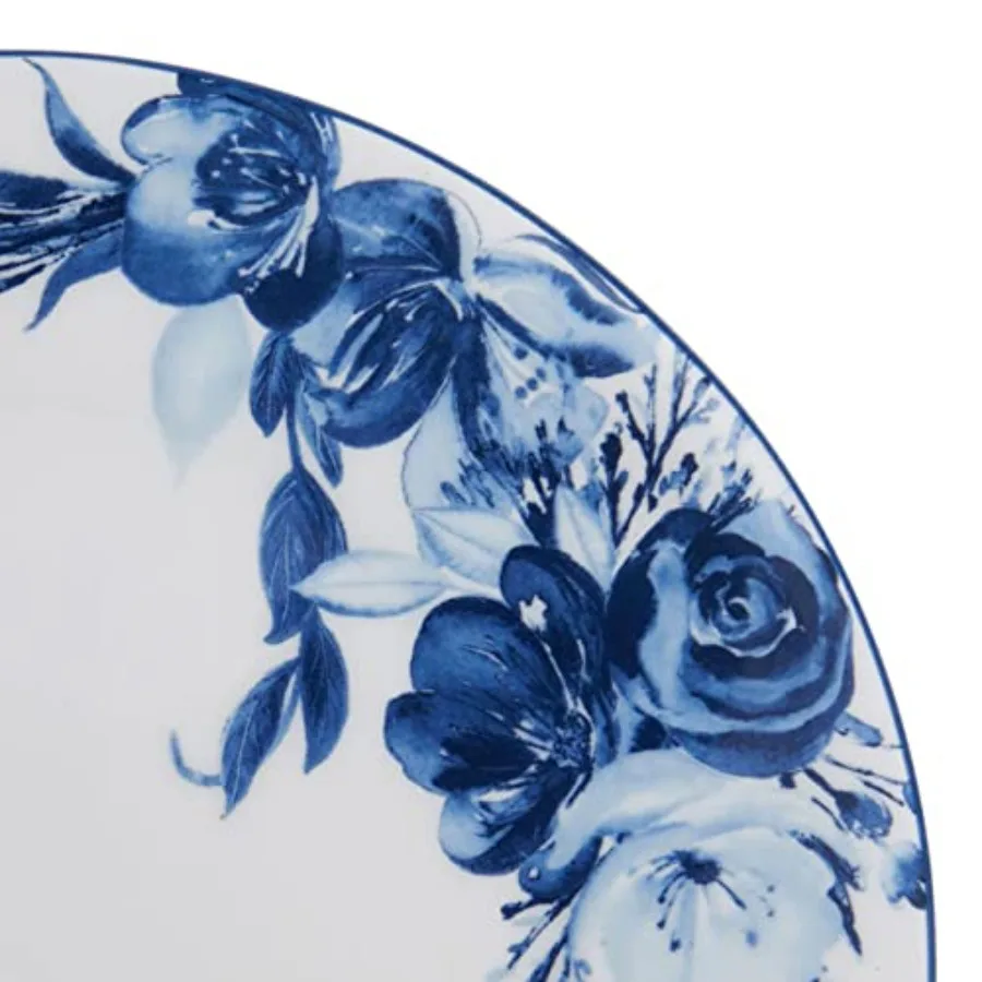 طقم أواني طعام مكون من 12 قطعة خفيف الوزن مقاوم للرقاقة من Bone China، خدمة لـ 4 أشخاص، أزرق وأبيض #3