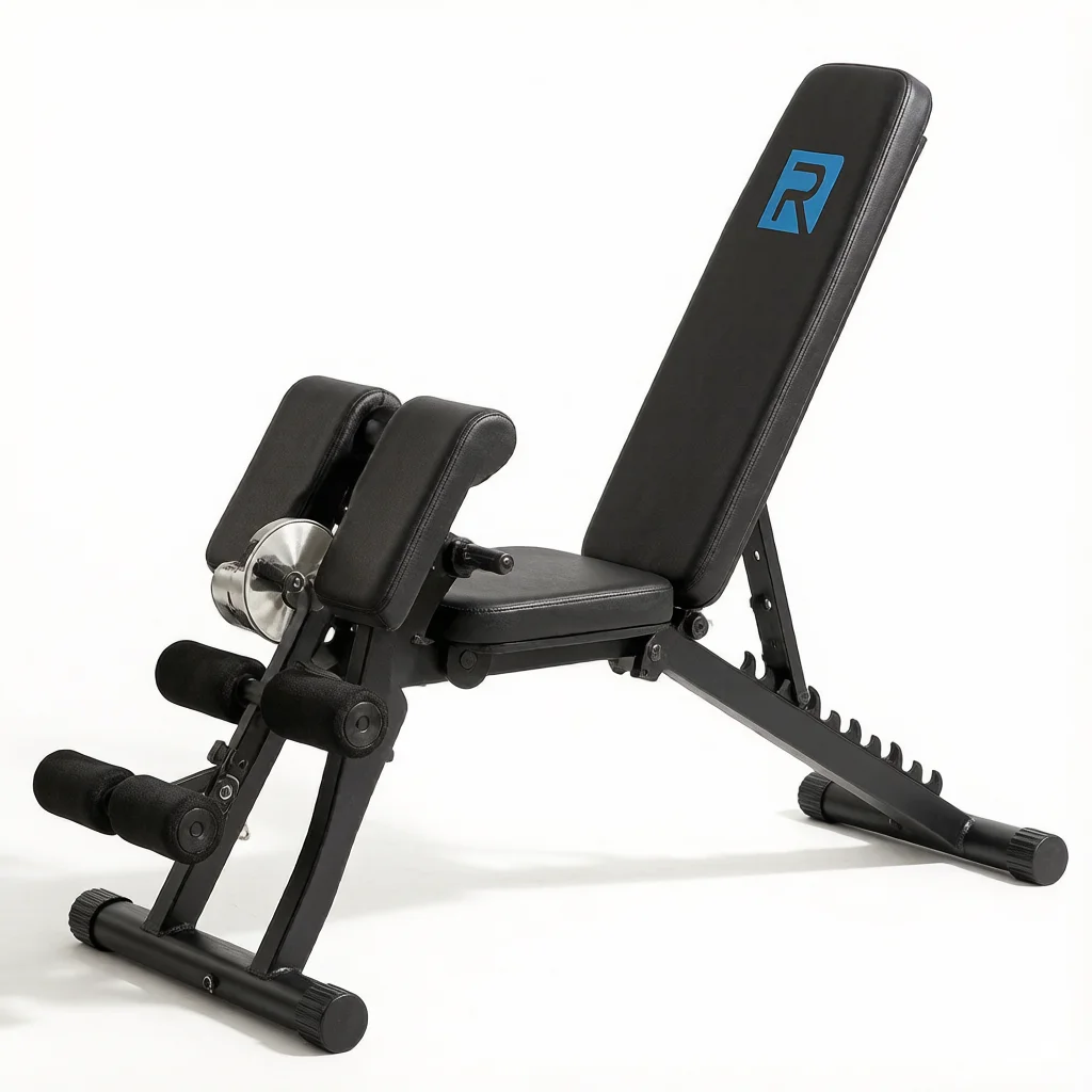 Multifunctional Adjustable Roman Chair Weight Bench, 5mm Thick Steel 660LBS Static Load 330LBS User Limit with 2 Resistance Bands 10-Position Height 6-Gear Angle Adjustment Anti-Slip Suction Cups for Home Gym Core Back Glute Training