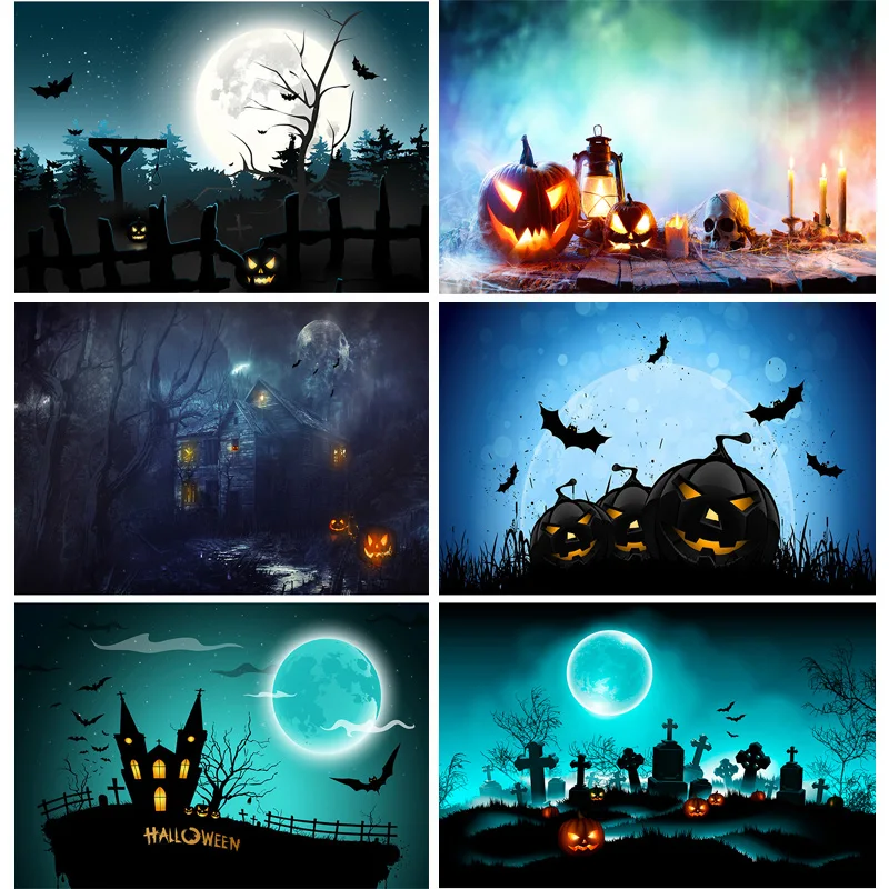 SHUOZHIKE Halloween Backdrop Pumpkin Lantern Castle Forest Moon Baby Photography Background For Photo Studio Props WS-06