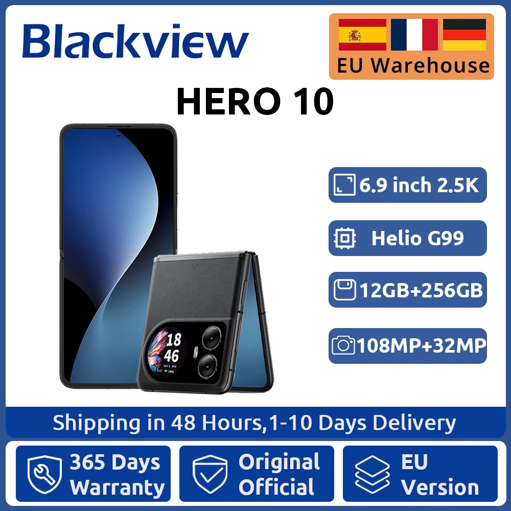 Blackview HERO 10 Smartphone 6.9" AMOLED Foldable Screen 12GB 256GB MTK Helio G99 108MP Camera 45W Charge Smartphone black