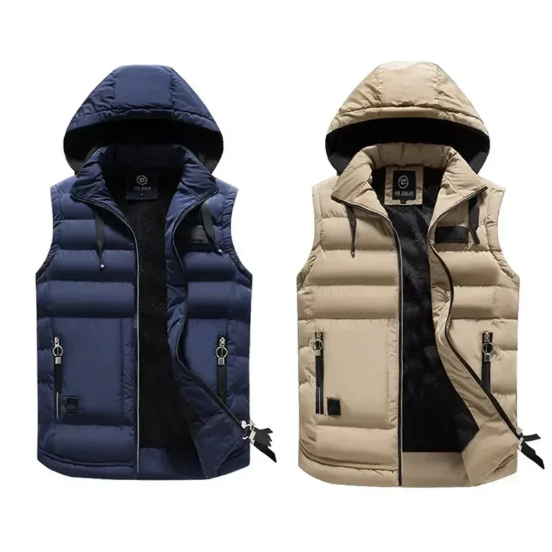 Men's Winter Warm Vest Hooded Sleeveless Jackets Slim Fit Outerwear Casual Thick Waistcoat Sleeveless Parka with Hat Men Clothes