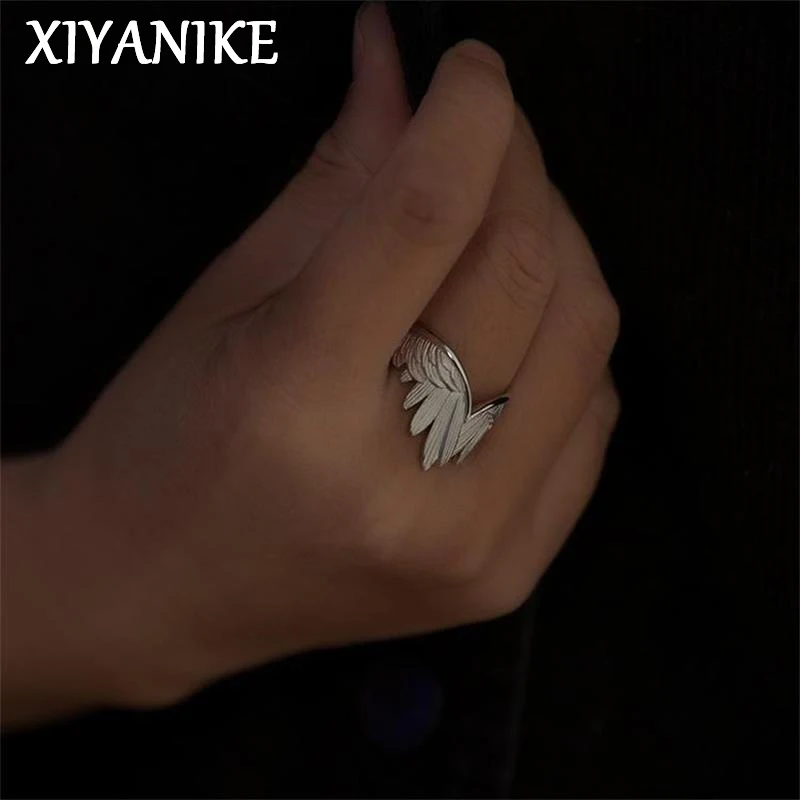 

XIYANIKE Personality Silver Color Brushed Angel Wings Open Rings For Women Girl Fashion New Jewelry Lovers Gift Party Wedding