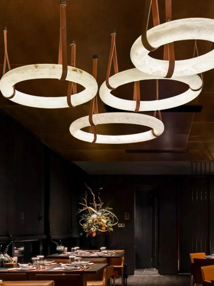 Postmodern new minimalist art restaurant living room bedroom light luxury circular imitation marble pendant light