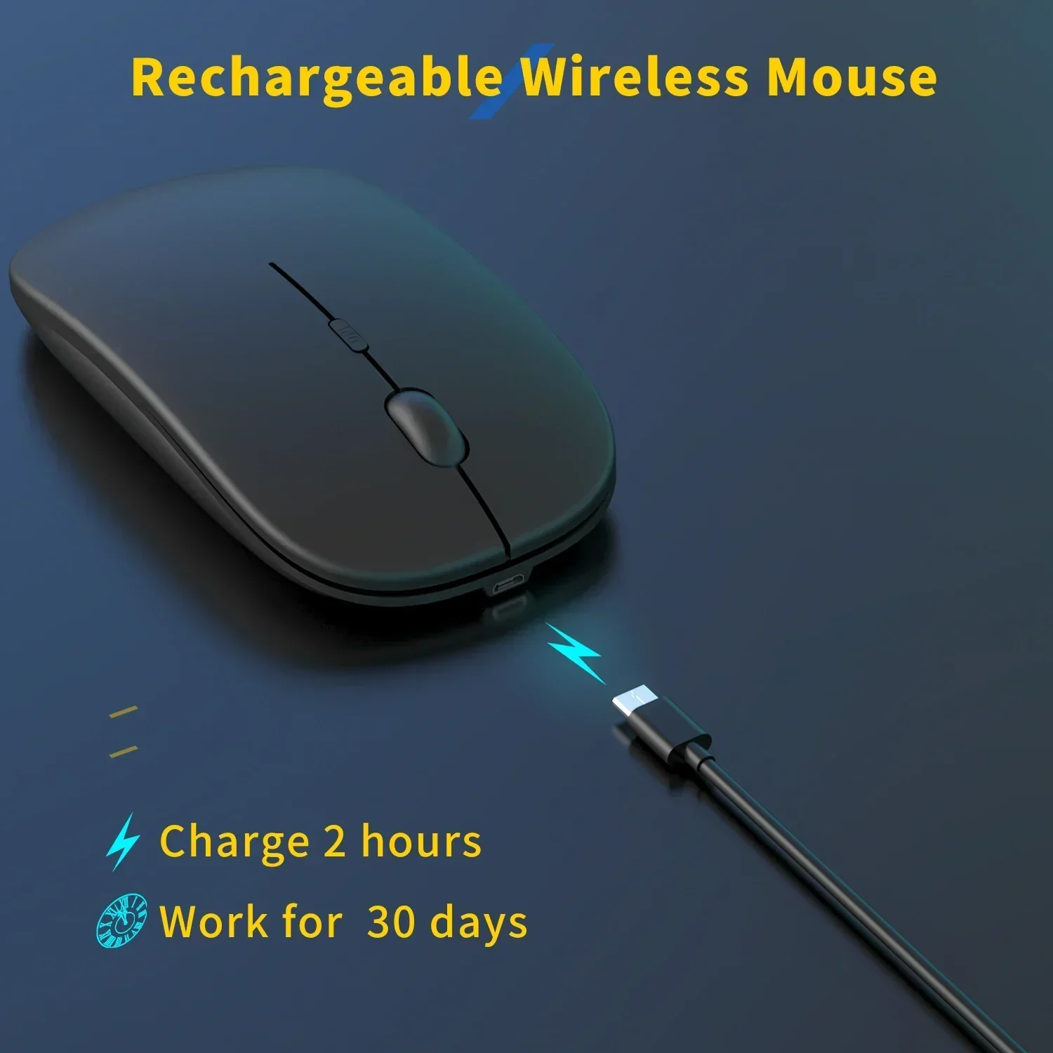 Anmck-Mouse Gaming Recarregável Sem Fio, Silencioso, Mini Mice para Laptops, Gamer de Computador, Casa, Negócios, Escritório, Casa, 1600 DPI, 2.4G