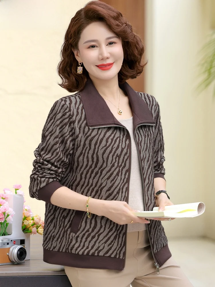 

Casual Sportswear Top for Middle-Aged Mothers Spring Autumn Large Size Jaet Faionable Loose Fit Polyester Blend Zipper Cl...