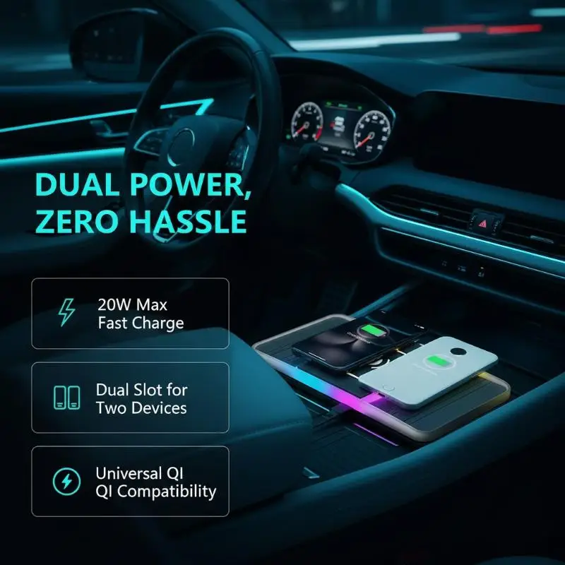 Universal Car Wireless Charger 20W Fast Charging NonSlip Mat for Dashboard Console Mobile Phone Accessory