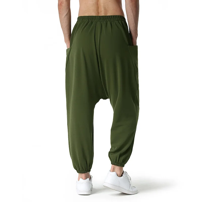 Army Green Baggy Genie Boho Yoga Harem Pants Cotton Low Drop Crotch Joggers Sweatpants Mens Casual Hippie Streetwear Trousers