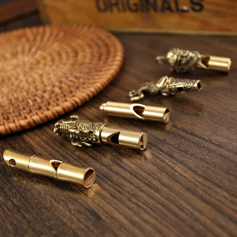 Brass Whistle Keychain Pendant Instructor Training Whistle Outdoor Hiking Camping Call for Help To Drive Away Wild Animals