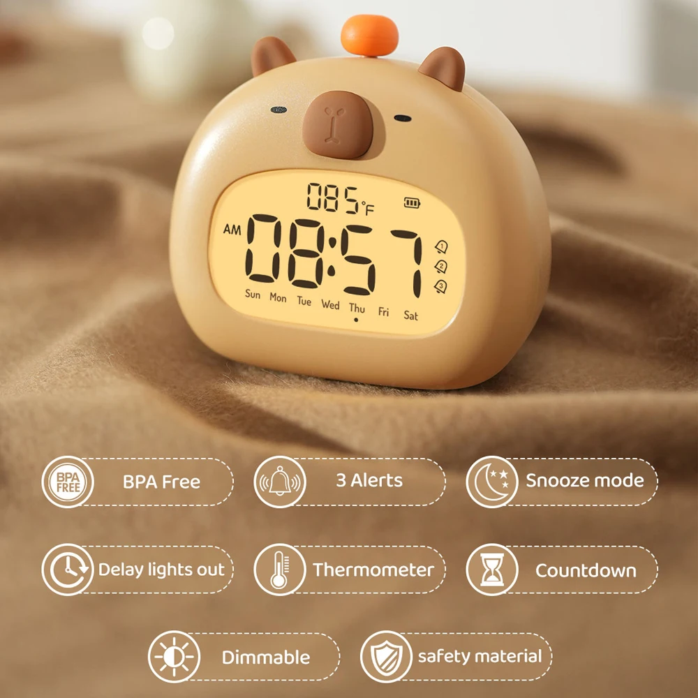 Capybara Night Light Cute Capybara Alarm Clock Animal Alarm Clock USB Rechargeable Creative Desktop Decorative Lamp Children\'s