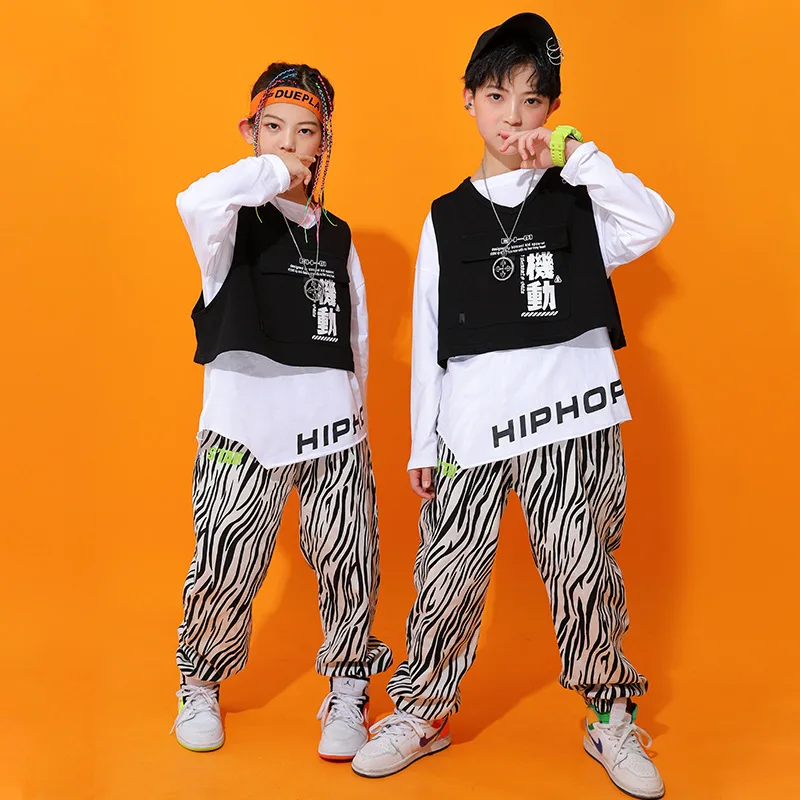 Boys Hip Hop Vest Cargo Pants Girls Sweatshirt Joggers Child Street Dance Kids Tracksuit Jazz Streetwear Costumes Clothes Sets