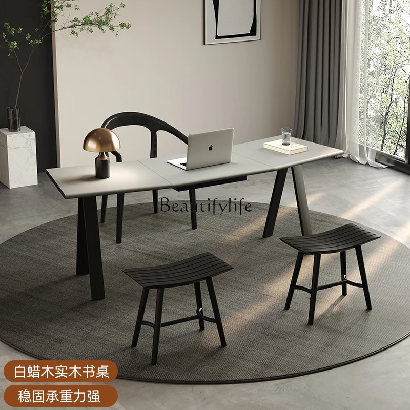 Italian minimalist saddle leather desk modern minimalist special-shaped office study integrated table