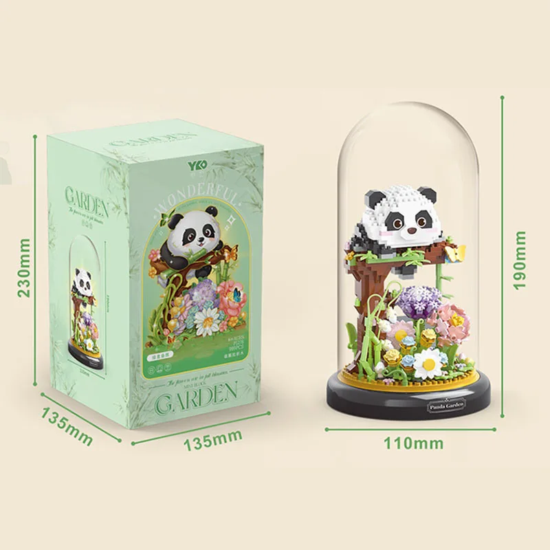 Flower Bouquet Dust Cover Panda Set Building Blocks Bonsai Collection Cute Animal Educational Toys Model Kids Christmas Gift