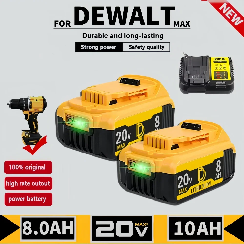 For DeWalt 20V MAX 8.0/10.0Ah DCB200 cordless Tool Battery Replacement Battery Compatible DCB184 DCB181 DCB182 DCB206-2