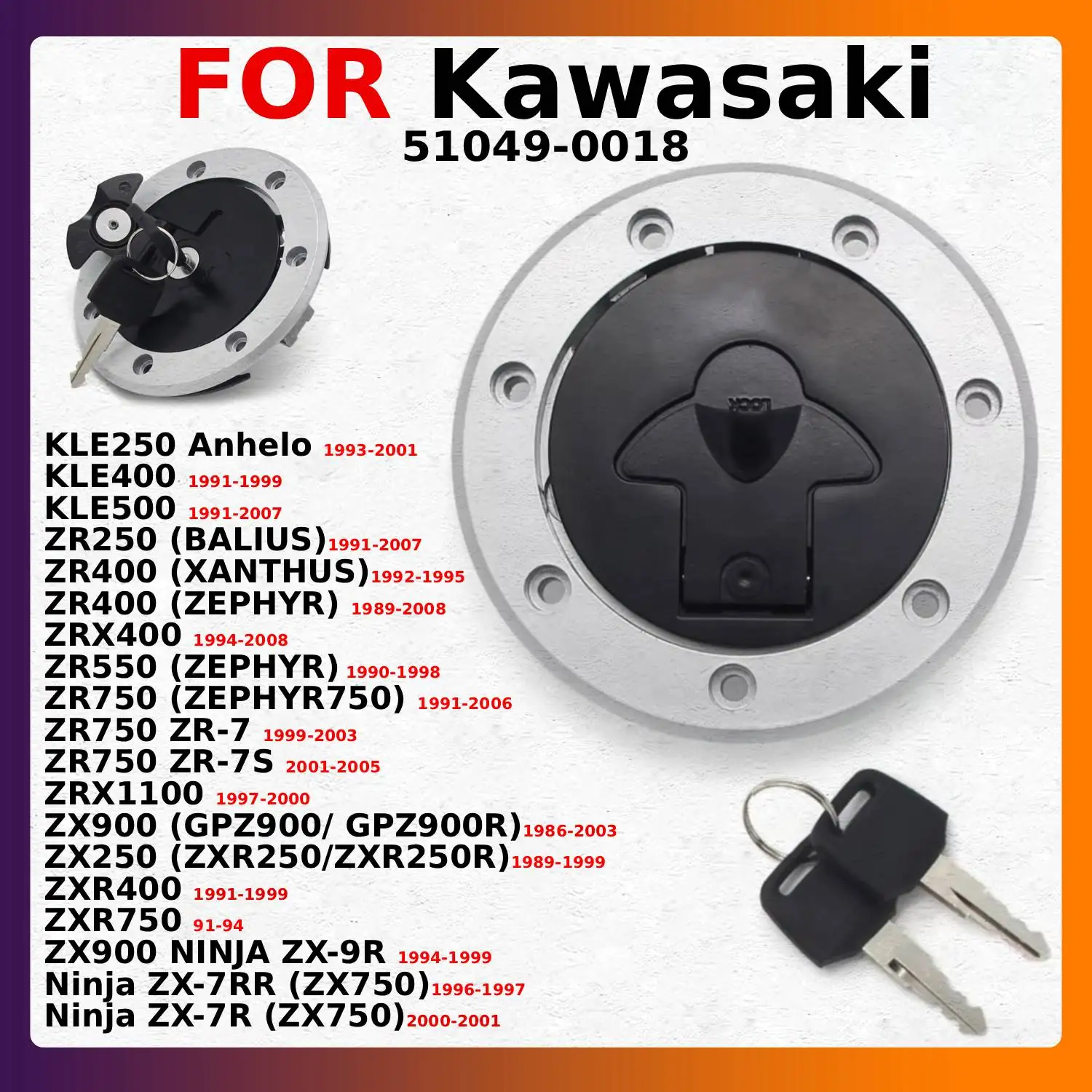 For Kawasaki ZR550 ZEPHYR ZR750 750 ZR-7S ZRX1100 ZX900 GPZ900 GPZ900R ZX250 ZXR250 Motorcycle Fuel Gas Tank Cap Cover Lock Set