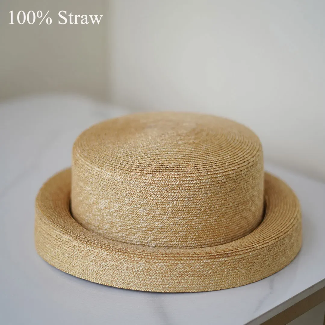 High Quality Fine Wheat Straw Women Handmade French British Top Hat Fashion Designer Summer Beach Sun Wedding