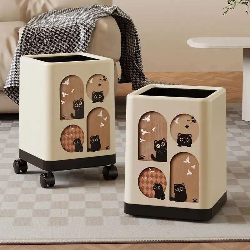 New Medieval   Capacity Cartoon Trash Can with Wheels Ideal Living Room Bedroom
