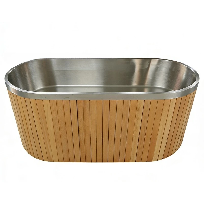 304 stainless steel solid wood bathtub outdoor double layer thickened
