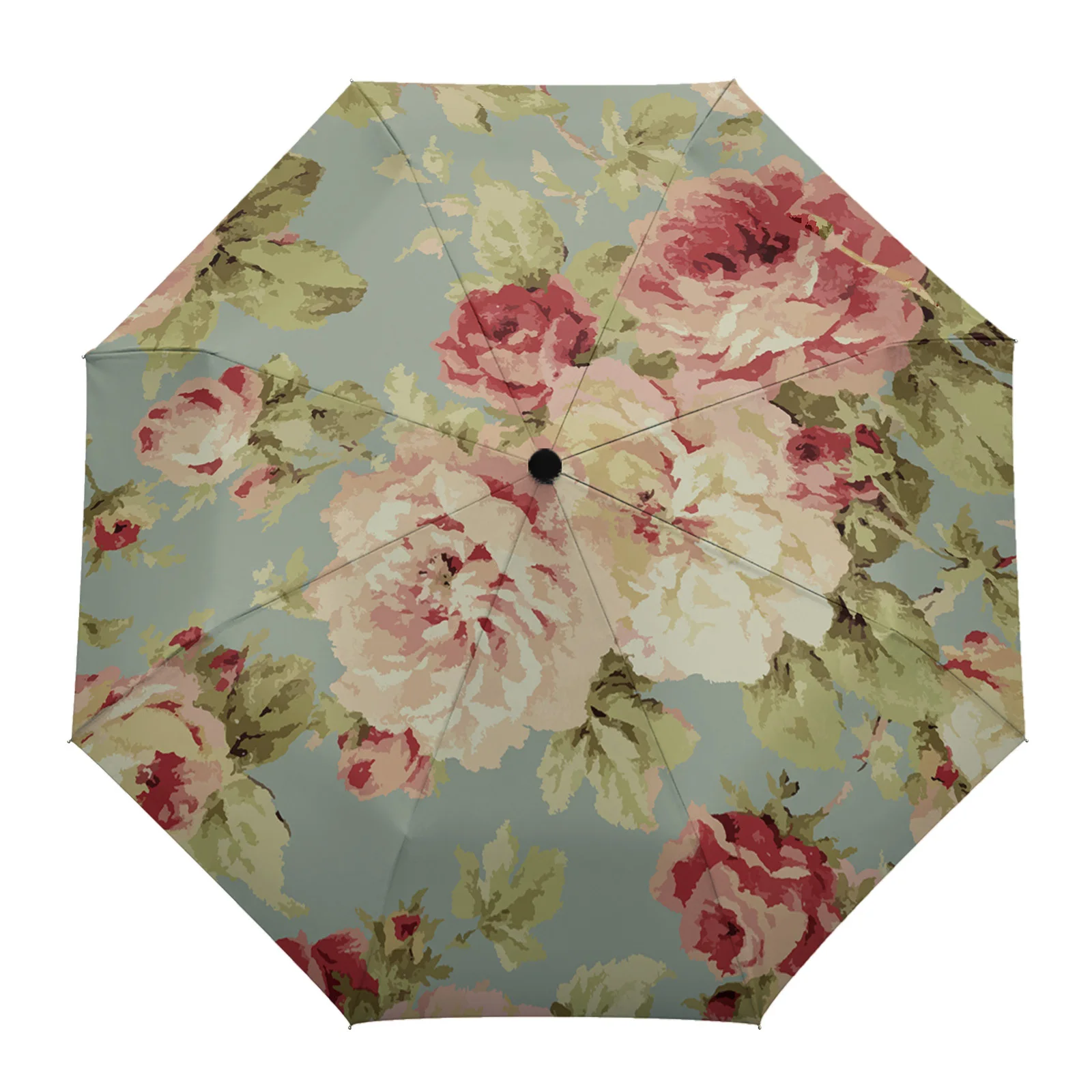 Peony Flower Vintage Farmhouse Creative Umbrella Rain Women Automatic Three Folding Umbrellas Windproof Parasol Parapluie