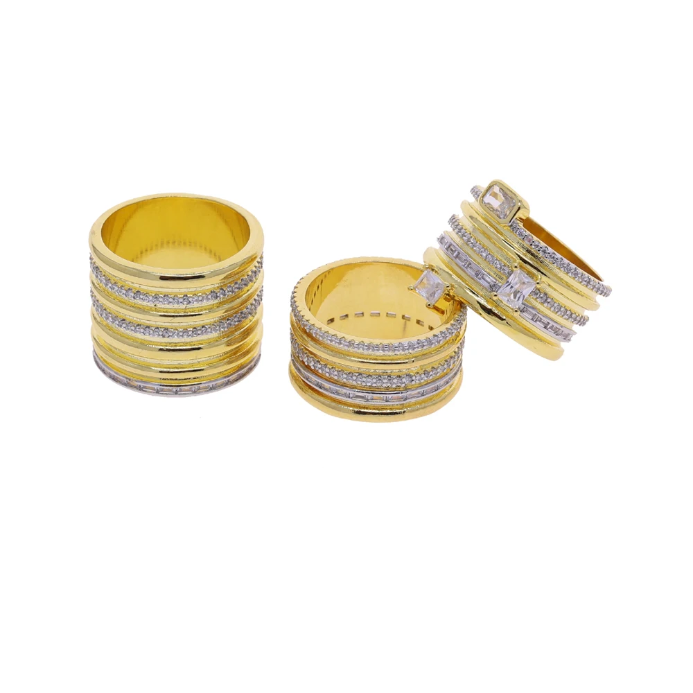 2026 New Iced Out Square Stacking Engagement Band Ring For Women Micro Paved CZ Gold Color Stack Finger Jewelry
