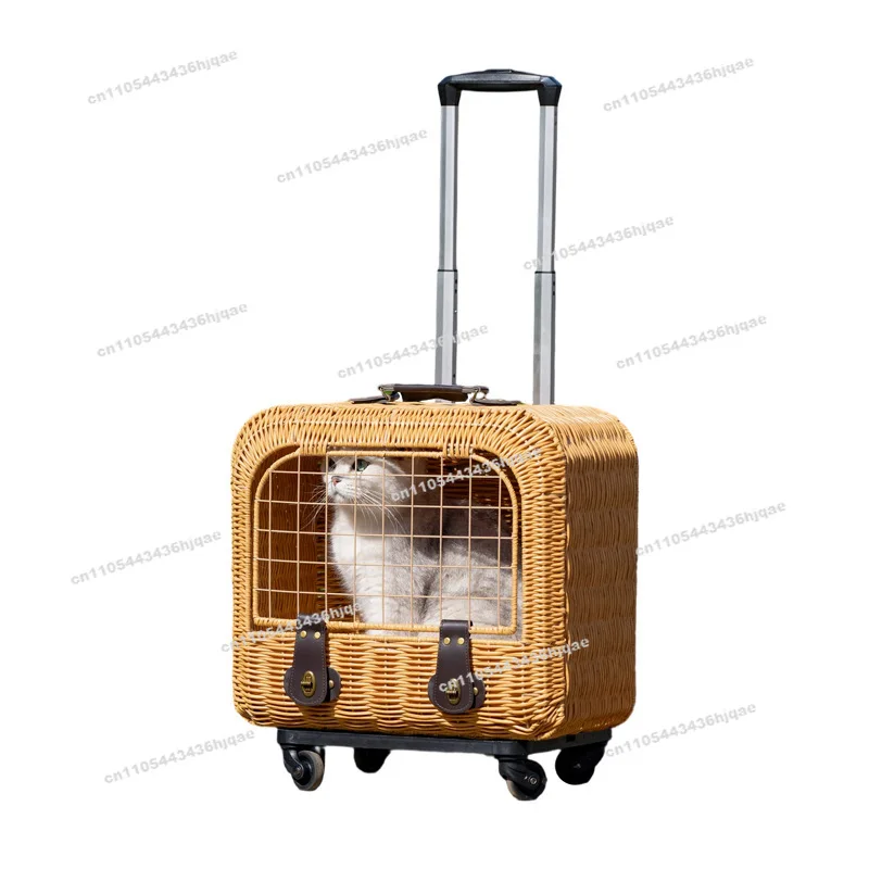 Portable Rattan Cat Outing Stroller Summer Breathable Pet Outing Box Cat Cage  Nest