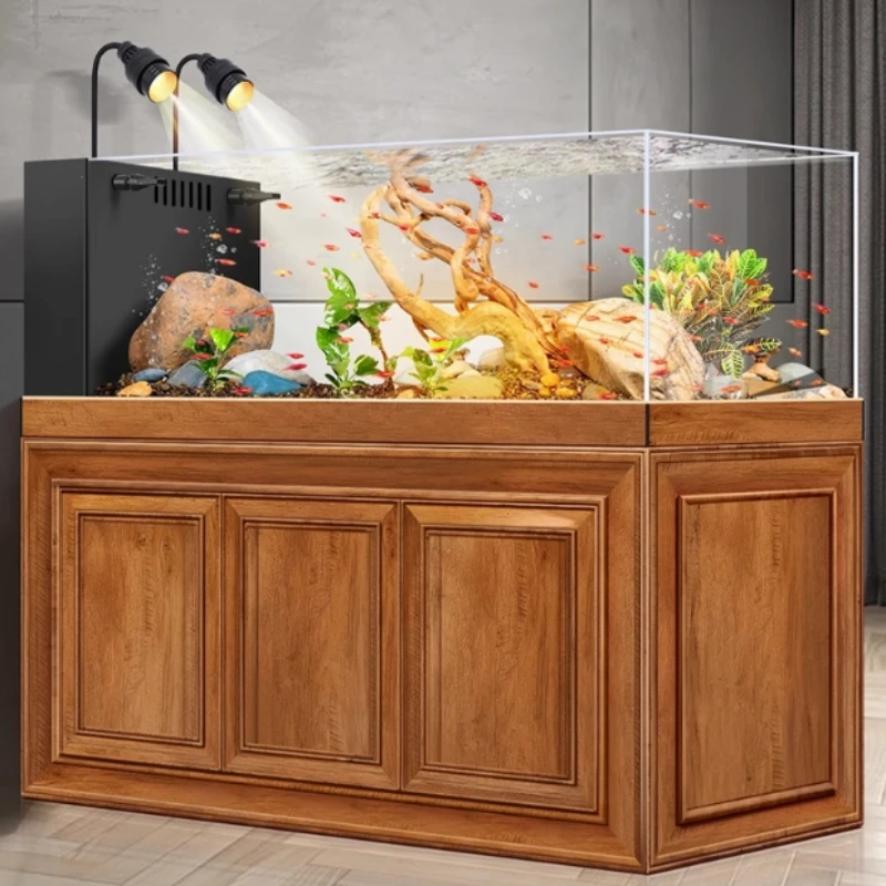 New Chinese stream tank fish tank aquarium ultra-white glass landscaping living room High Quality